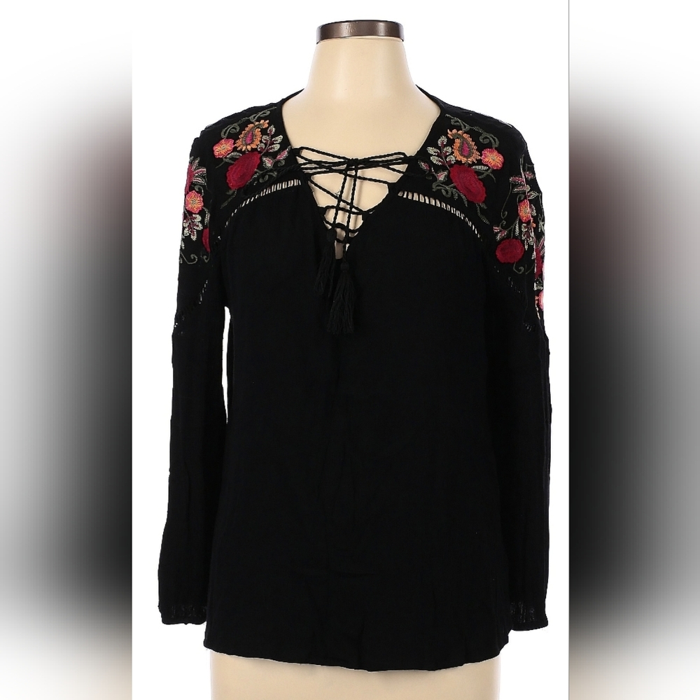 Entro Boho Long Sleeve Embroidered Blouse Size M